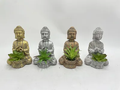 Cement Buddha Plant Pot with Faux Succulent