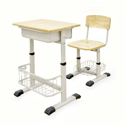 Natural Solid Wood Oak Classroom Table School Furniture Student Desk and Chair