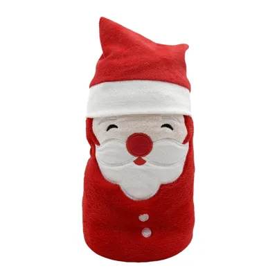 Wholesale Children Soft Plush Roll Blanket Easy-Taking Christmas Fleece Santa Claus Blanket