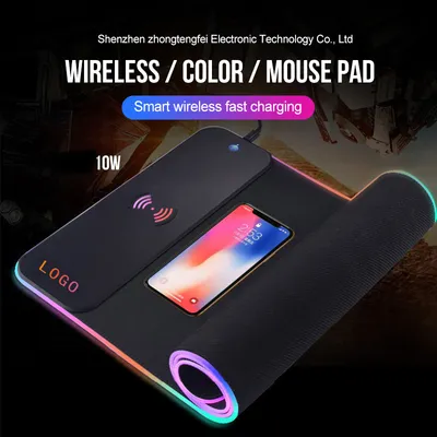 10W Wireless Charger Extended RGB Mouse Pad Non-Slip Rubber Base 10 Lighting Modes 4mm Ultra Thick Soft LED Gaming Keyboard Mat Fast Wireless Charging Large