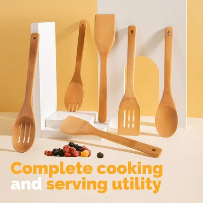 Bamboo Wooden Spoon Cookingapartment Essentials Spatula Kitchen Utensil Set Housewarming Gifts Storage Rack