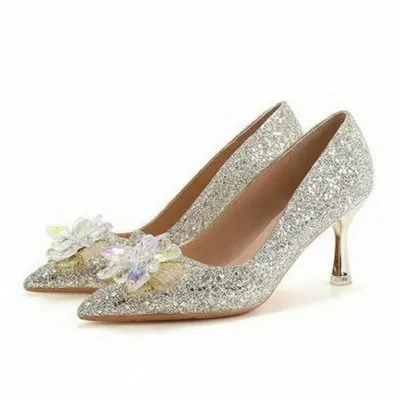 Fa316-A196 French Crystal Wedding Dress Bridal Shoes, Slim Heels, Bridesmaid High Heels