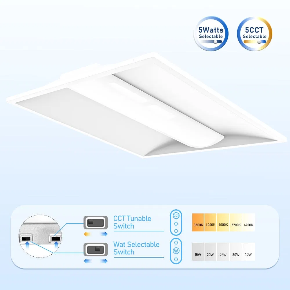 USA Stock 5000K SMD2835 ETL Dlc UL 2X4 Lights 2X2 Light Center Basket Panel Fixture Recessed Mount LED Troffer