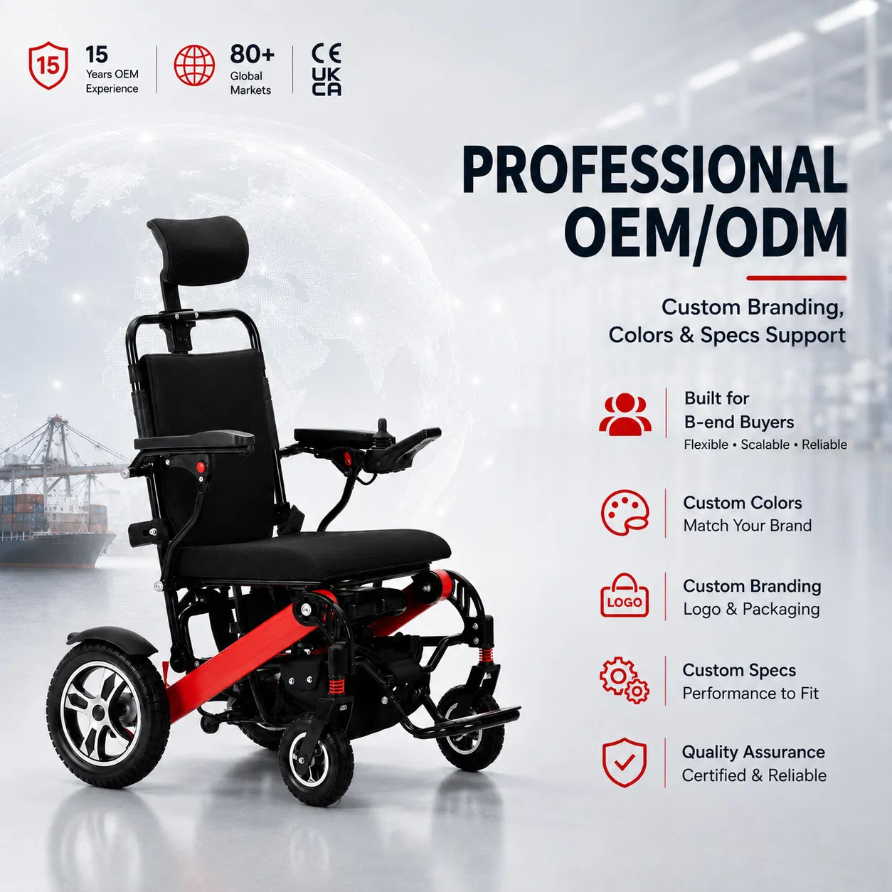 Medical Supply Aluminum Alloy Lightweight Motorized Wheelchair Portable Folding Electric Wheelchair with LCD Controller