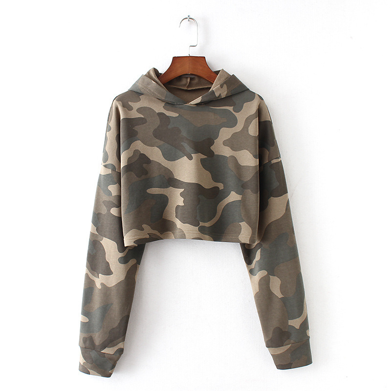 Camo Pattern Cropped Hoodies Women's Leisure Wholesale Customization