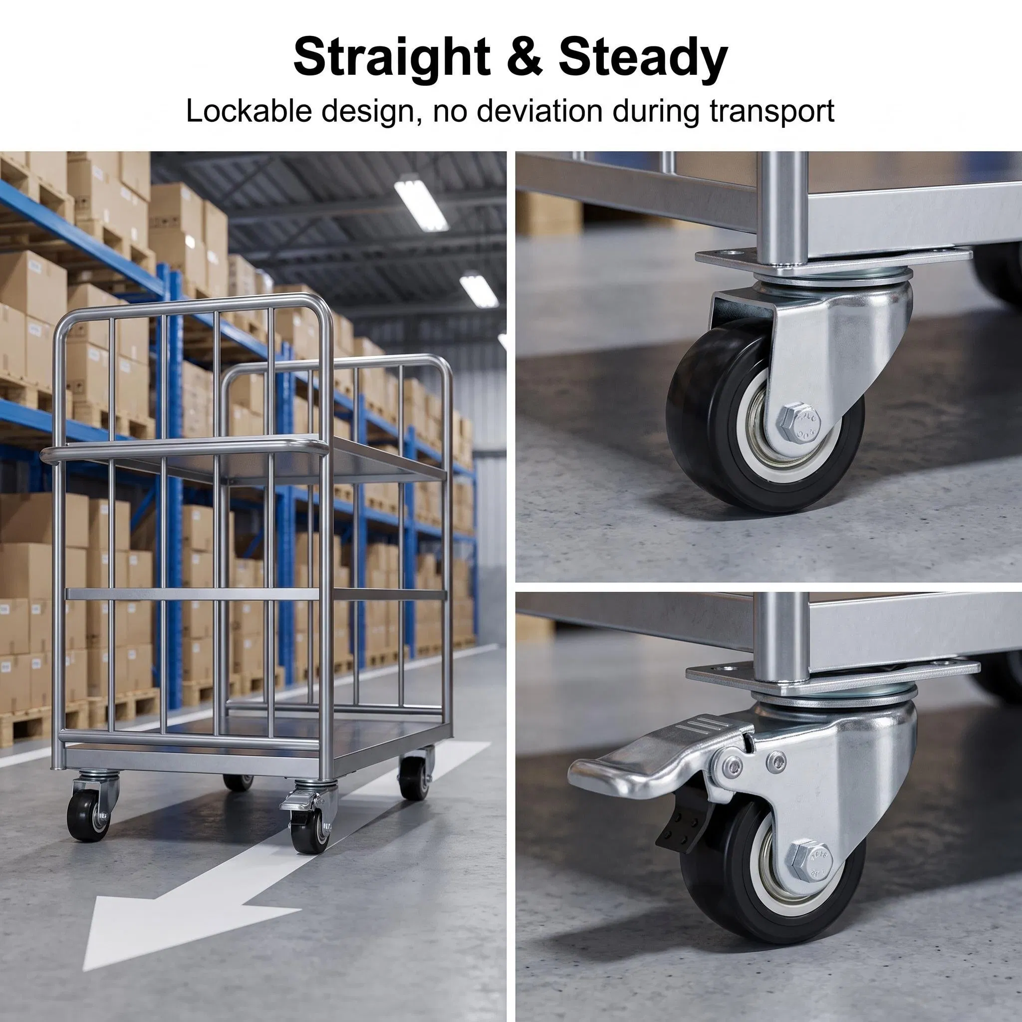 OEM Light Duty Adjustable Solid Rubber 2 Inch Total Lock Casters Made of Cast Brass