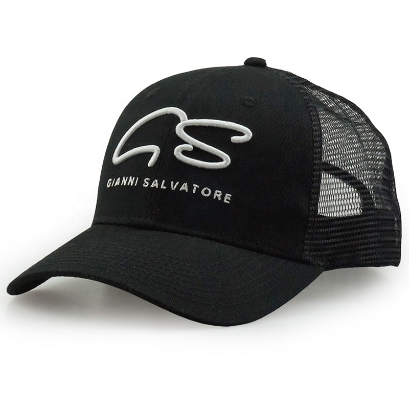 Low MOQ Custom Embroidery Logo Black Trucker Baseball Caps Mesh Back Hat