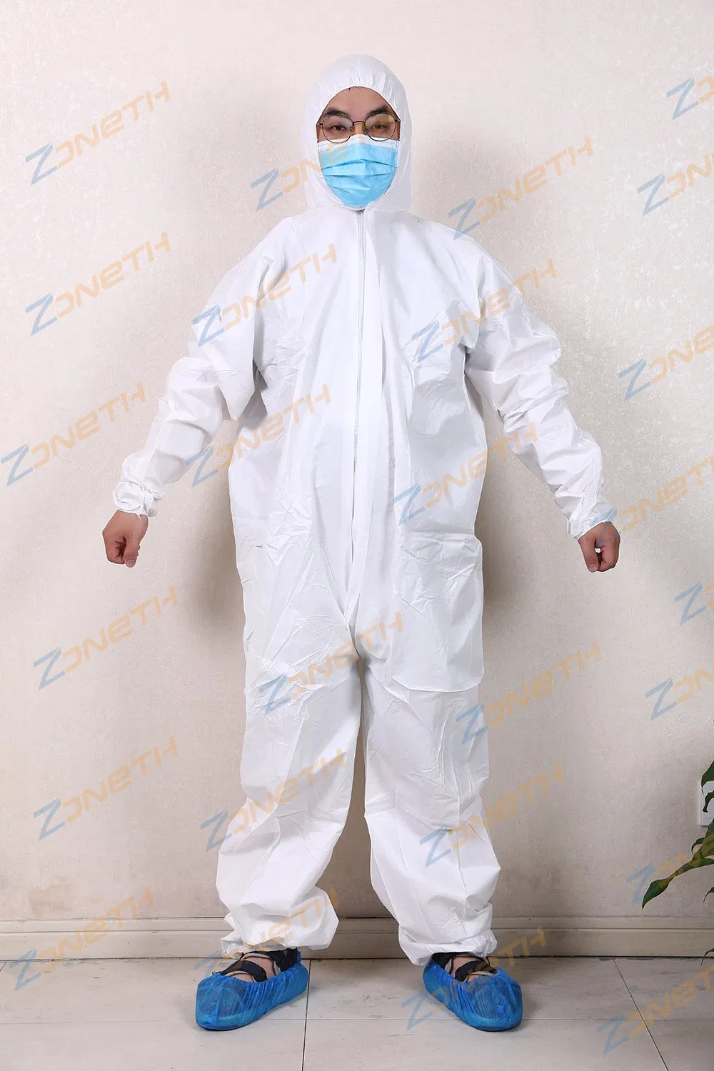 Disposable Microporous 55GSM Coverall White Non Sterile ISO9001 ISO 13485 AAMI Level 2 GB Test CE FDA Certificate