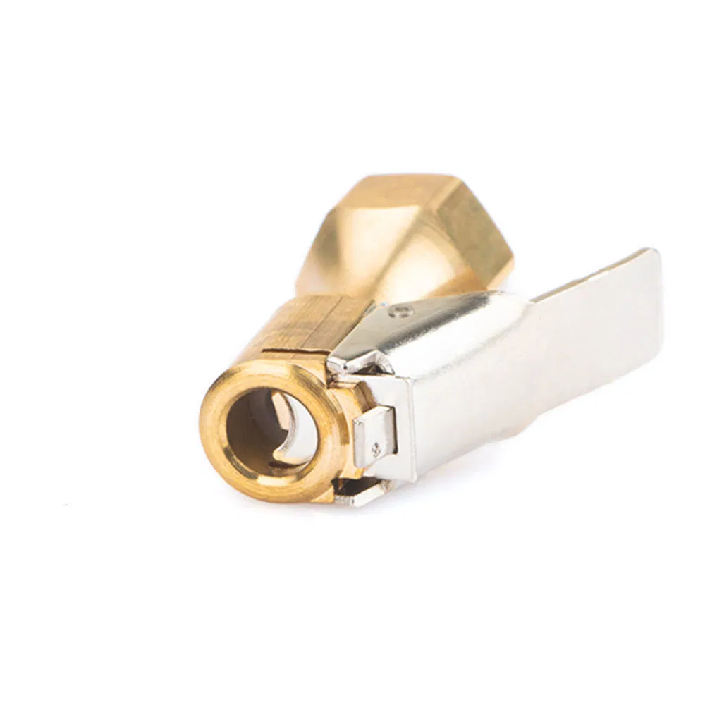 Air Chuck, 1/4-Inch NPT Female Closed Flow Lock Straight to Tire Chuck with Inflation Gauge Compressor Fitting Copper Chuck