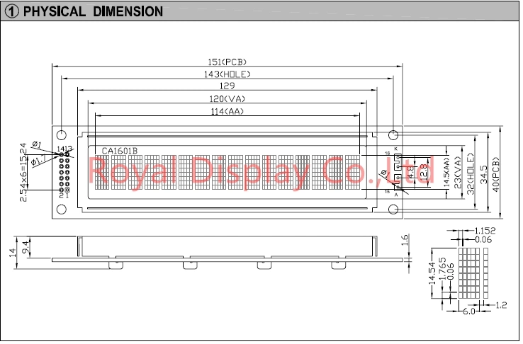 Ryp1601b 16X1 Standard Character LCD Modules