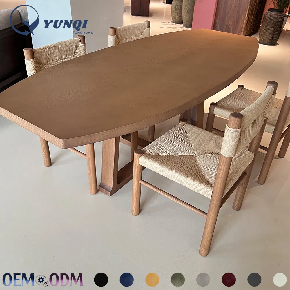 Japandi Style Solid Wood Dining Table Irregular Oval Shaped Dining Table