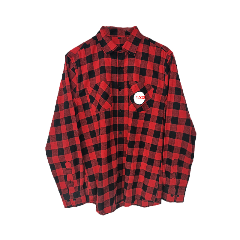 Custom Embroidered Logo Red Black Flannel Shirts Mens Wholesale
