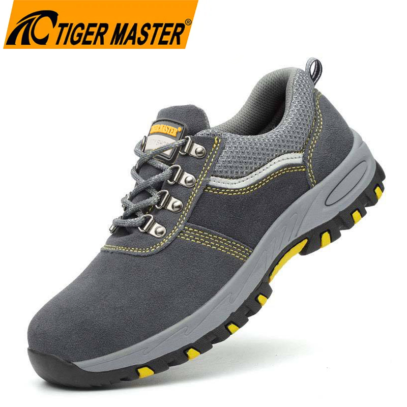 Anti-Slip Rubber Sole Steel Toe Anti-Puncture Grey Suede Leather Work Safety Shoes Construction
