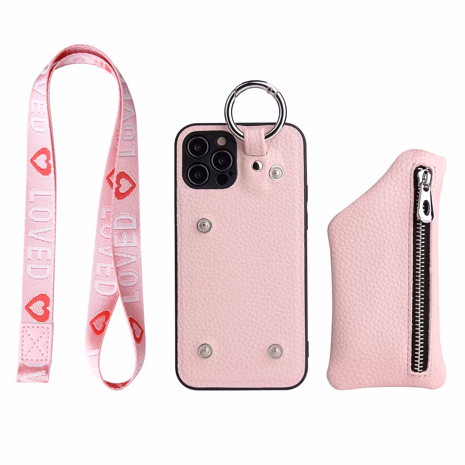 Mobile Phone Leather Xs Protective Cover Hanging Rope Flip Wallet PU Leather Case for Phone 12