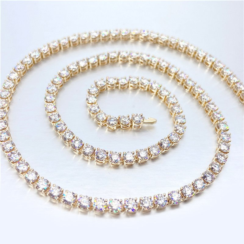 Pink Cubic Zirconia Tennis Chain Necklace 18K Gold Plated Mens Cuban Link Chain