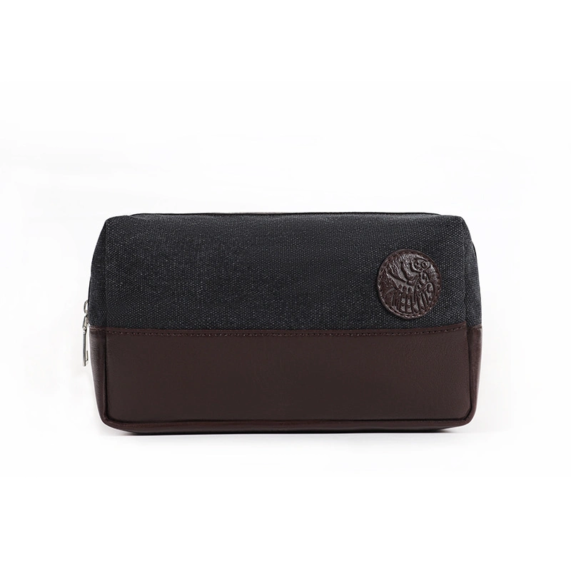 Men's PU and Canvas Travel Large Capacity Multi-Functional Zipper Wash Bag