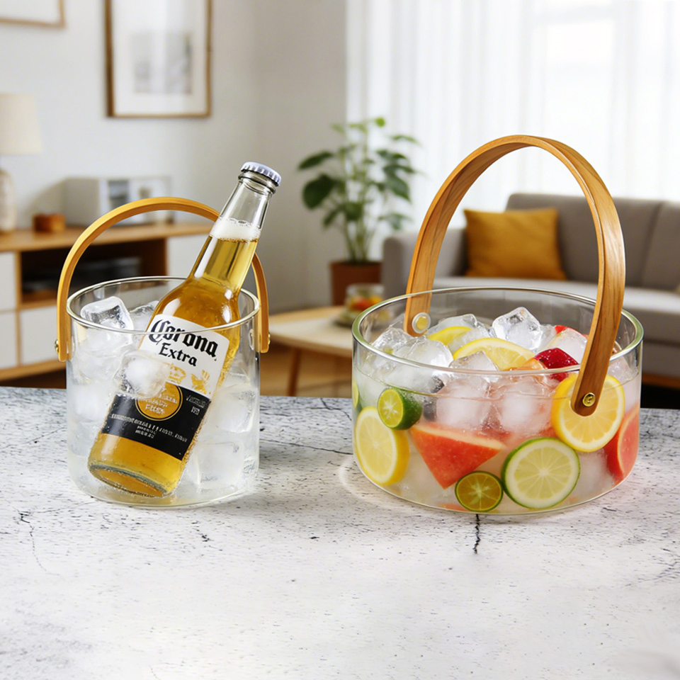 Glass Desktop Storage Bucket Multi-Functional Storage Box Creative Hand Basket for Iced
