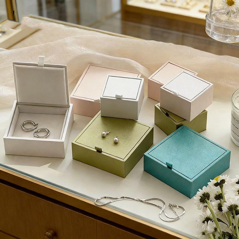 Wooden Light Luxury Modern Style Rectangle/Square Jewelry Packaging Box for Necklace Ring Storage with Ready-Made Logo Printing