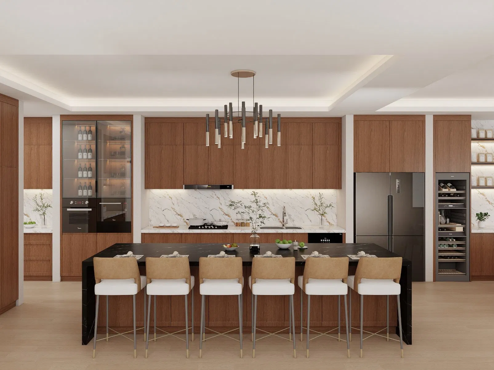2025 Hot Sale Built in High Quality Kitchen Furniture Wholesale American Complete Kitchen Hotel Modern Design Kitchen Cabinets Wood Veneer