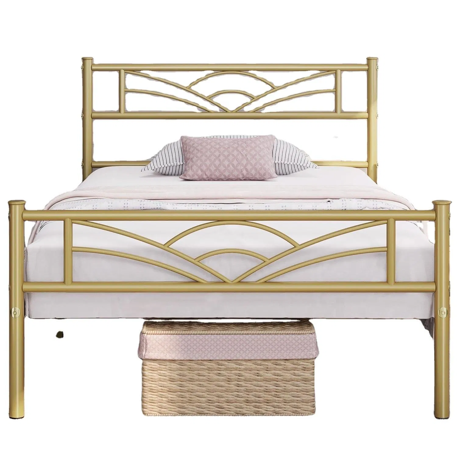 Twin XL Size Bed Frames Metal Platform Bed with Cloud-Inspired Design Headboard/Footboard/Ample Under Bed Storage