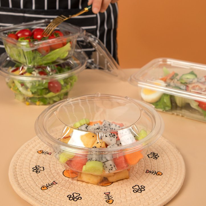 Clear Disposable Food Box, Pet Material Clamshell with Lid, Custom for Fresh Fruit, Salad, and Meal Prep Packaging