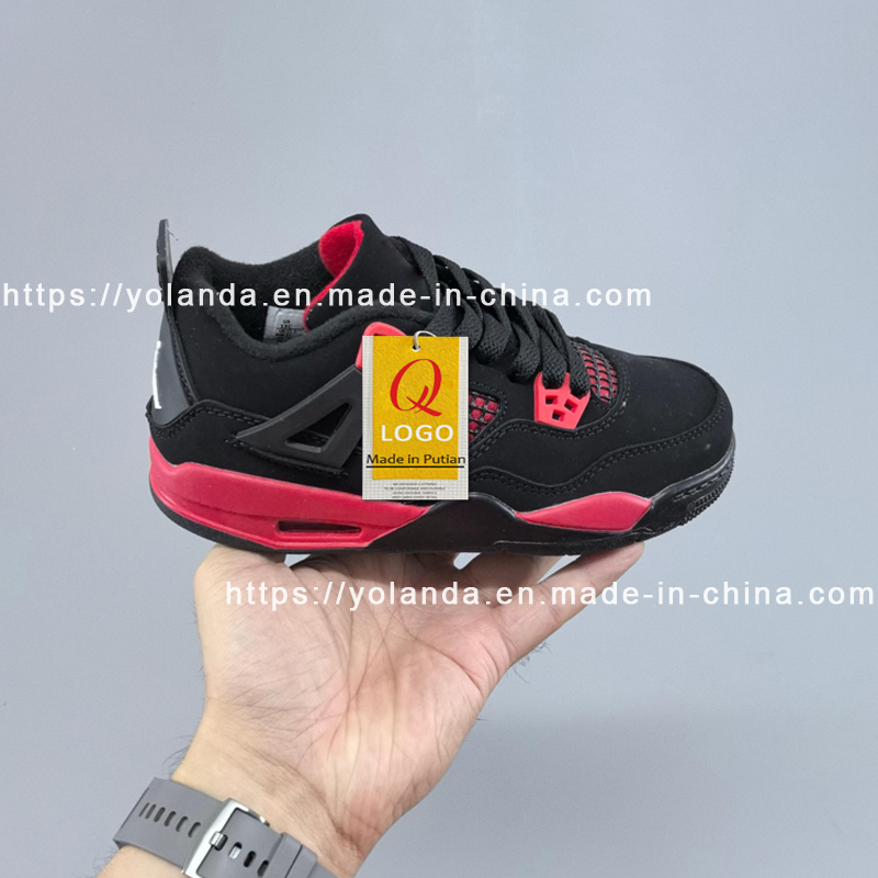 Children Fashion High Top Casual Black Red Color Aj4 Basketball Shoes for Daily Wear