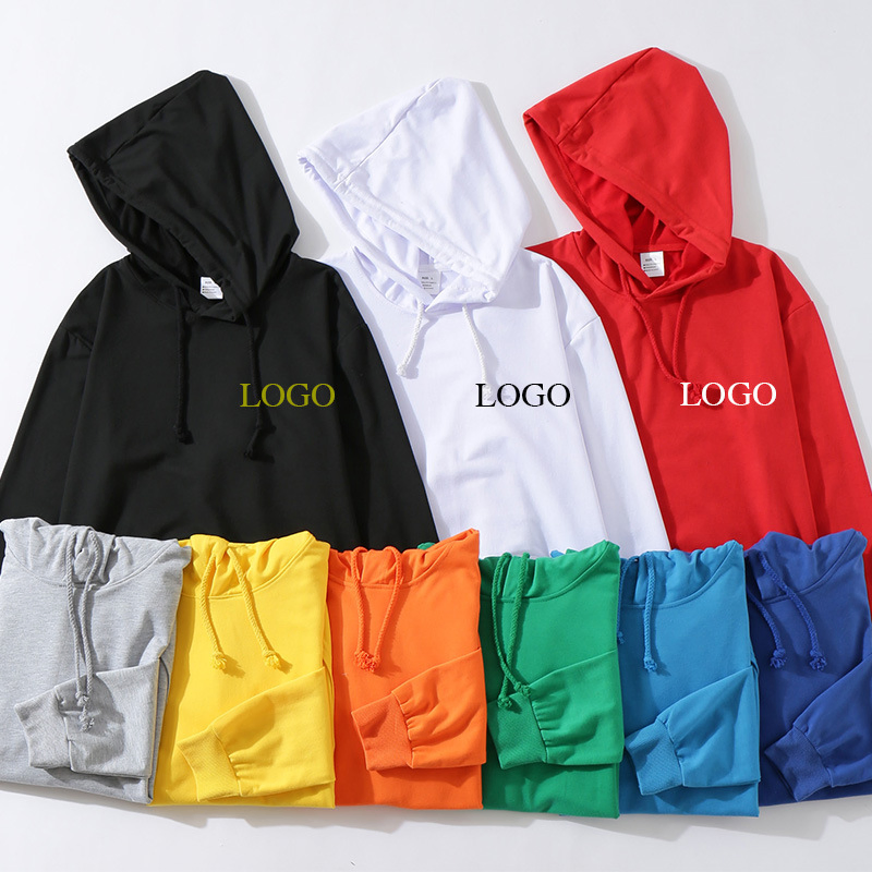 Men Custom Embossed Logo Fleece Drawstrings Fashion Thick Pullover Hoodie