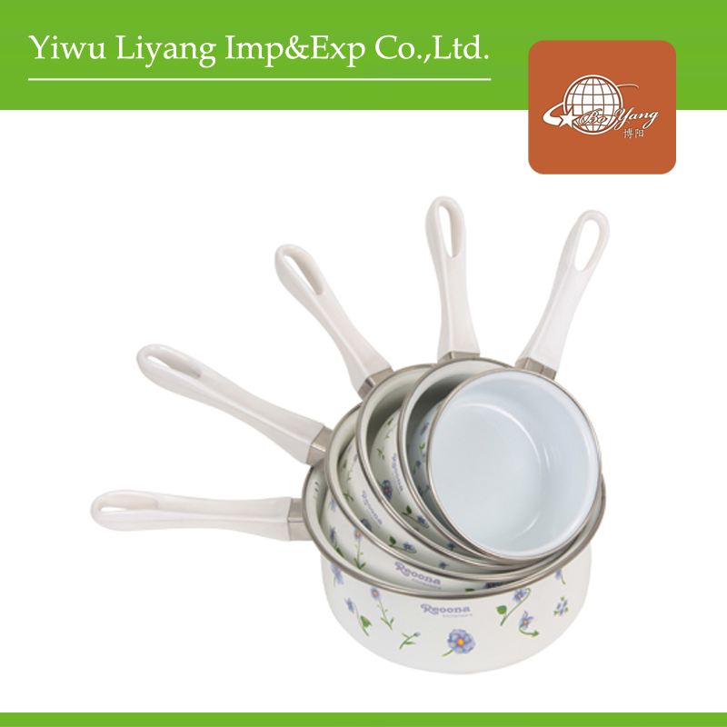 White Ceramic Milk Pot 5 Pieces Set Cookware Stock Pot with Bakelite Handle (BY-1301)