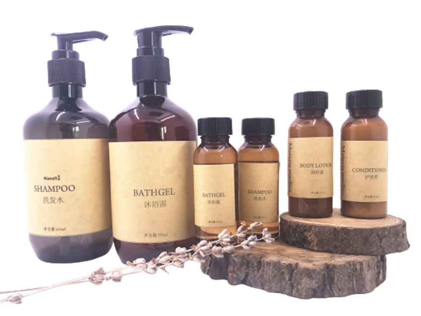 Customized Hansfi Hotel Plus Hotel Amenities Eco Friendly 40ml Natural Herbal Hotel Shampoo Conditioner Bath Gel Body Lotion for 5 Star