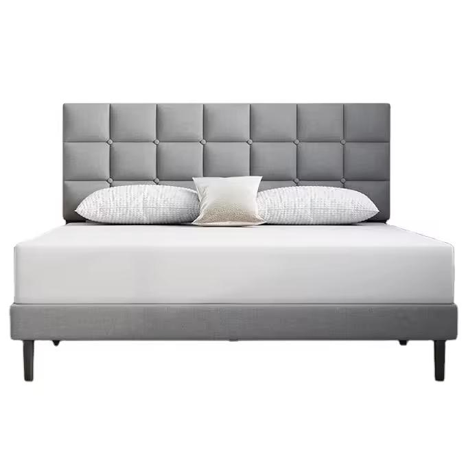 Full Size Upholstered Platform Bed Frame, No Box Spring Needed, with Headboard and Strong Wooden Slats Full Bed Frame Beige