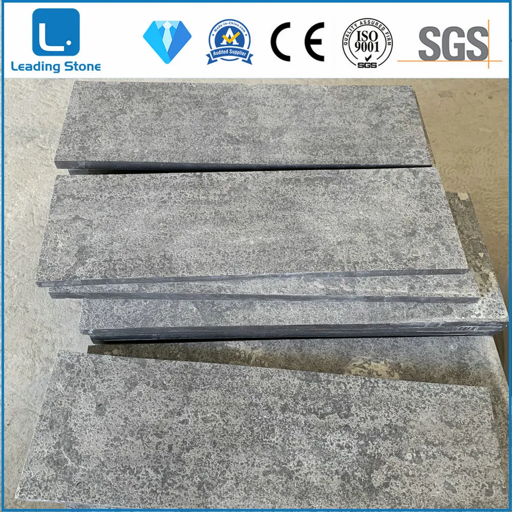 Chinese Blue Limestone Flamed and Brushed Tiles Paving Outdoor Floor Ractangle Cut-to-Size