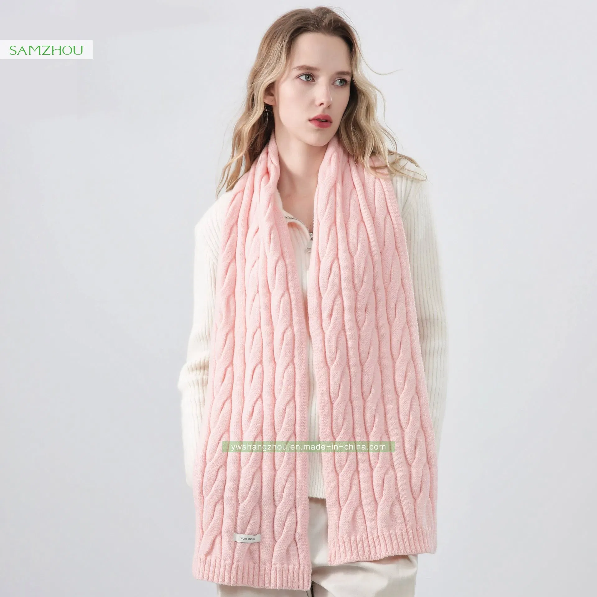 Retro Knitted Wool-Blend Scarf with Ruffled Classic Plain Shawl Lady Winter