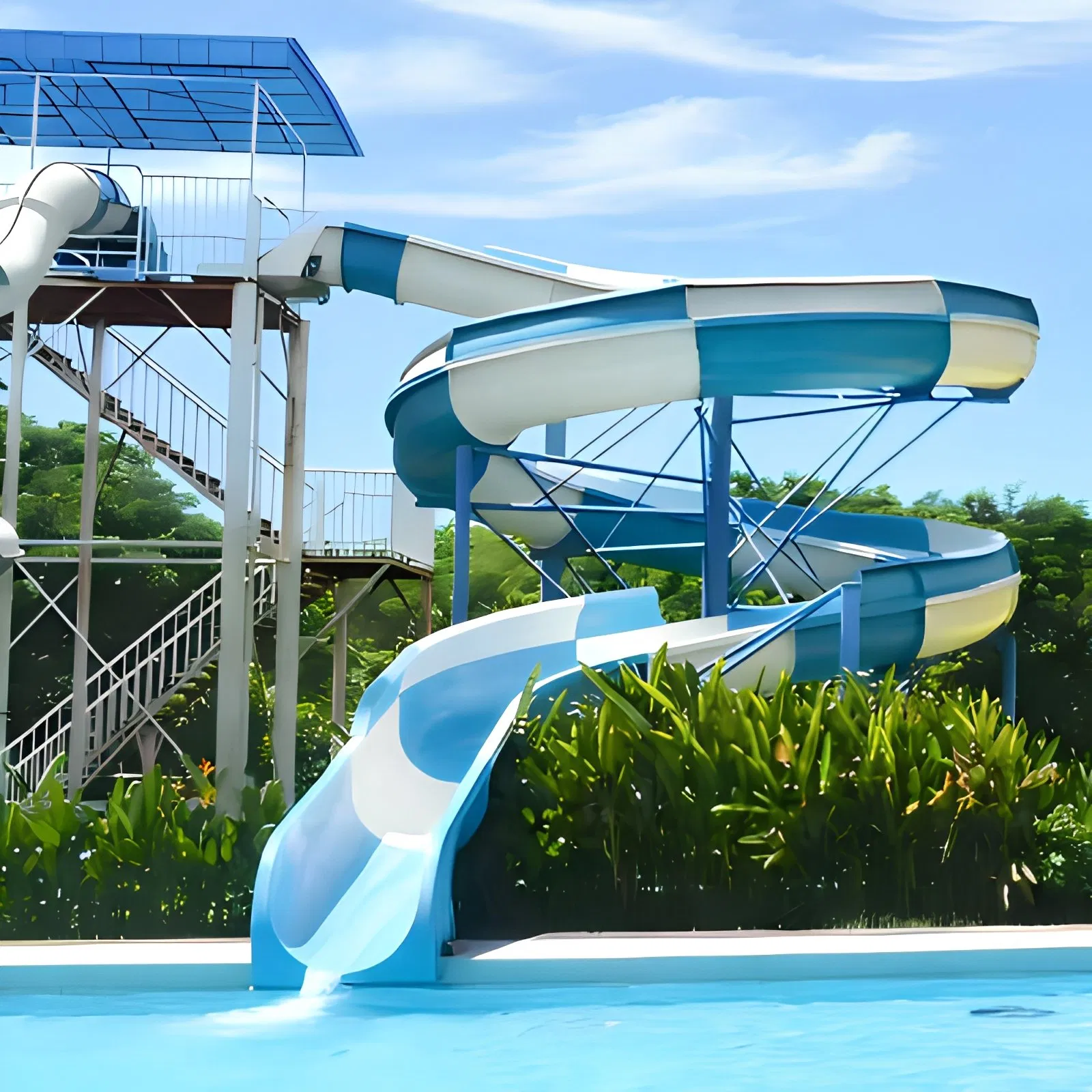 Curved Fiberglass Water Slide for Hotel Indoor Swimming Pool Area