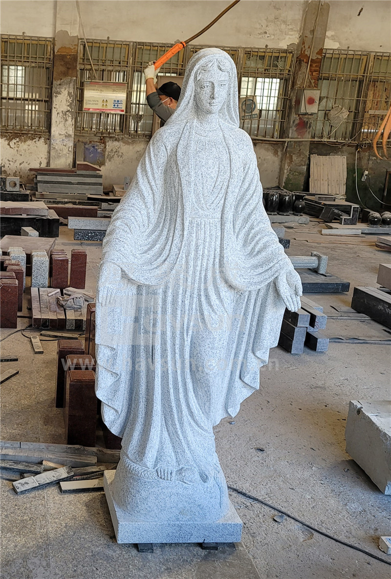 Light Grey Granite Virgin Mary Open Hands Praying Religious Statue