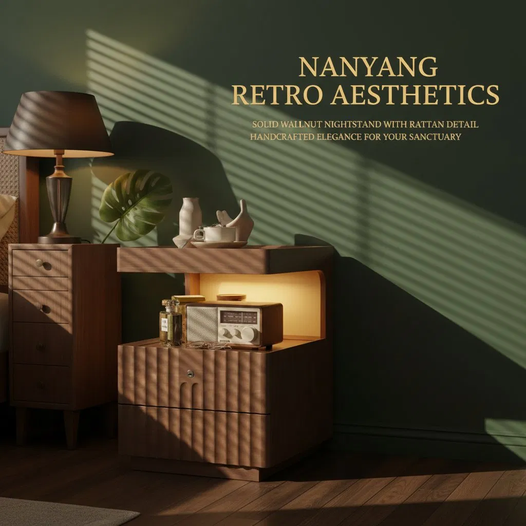 Modern Light Luxury Bedside Cabinet, Chic Wood Nightstand Furniture Nightstand Bedside Table