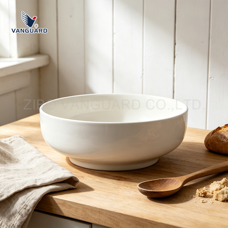 White Large Salad Bowl Custom Ceramic Food Bowl for Restaurant