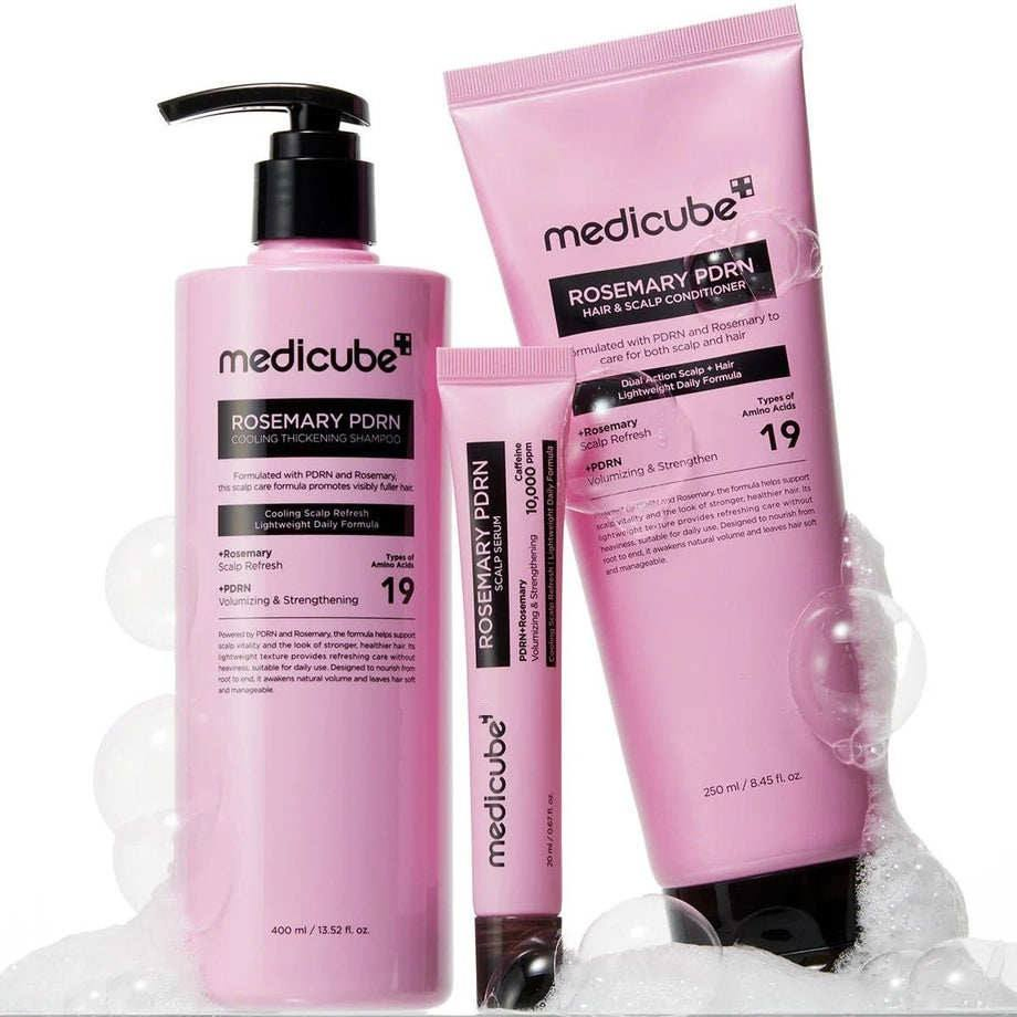 Medicube Rosemary Pdrn Repairing Cooling & Volumizing Shampoo Conditioner and Roll-on Scalp Serum for Damaged Hair