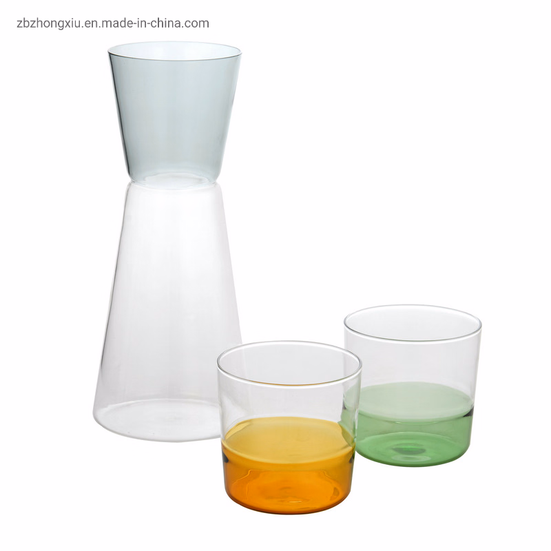 Glass Water Decanter Hand Made Two Colored Glass Water Decanter with Cup