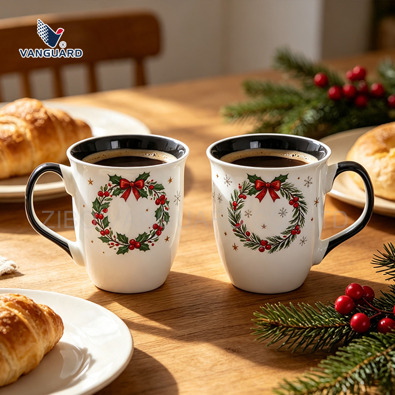 Two-Tone Color Christmas Coffee Cup Custom Printed Ceramic Personalized Mug for Gift
