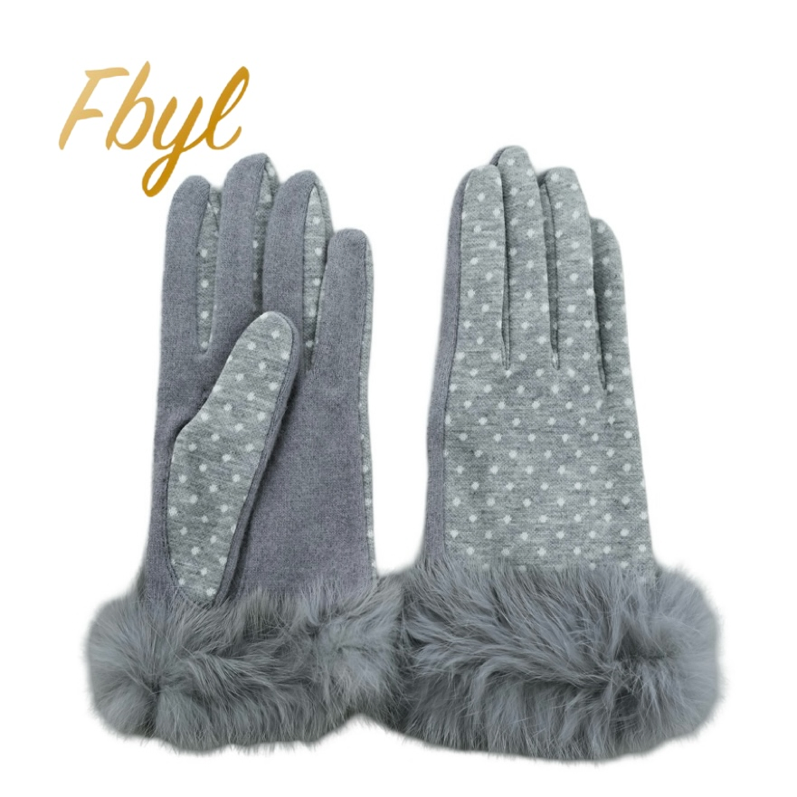 Lady Fashion Wool/Winter/Warm Touch Screen Function Gloves with Rabbit Fur Decoration (JYG-25022)