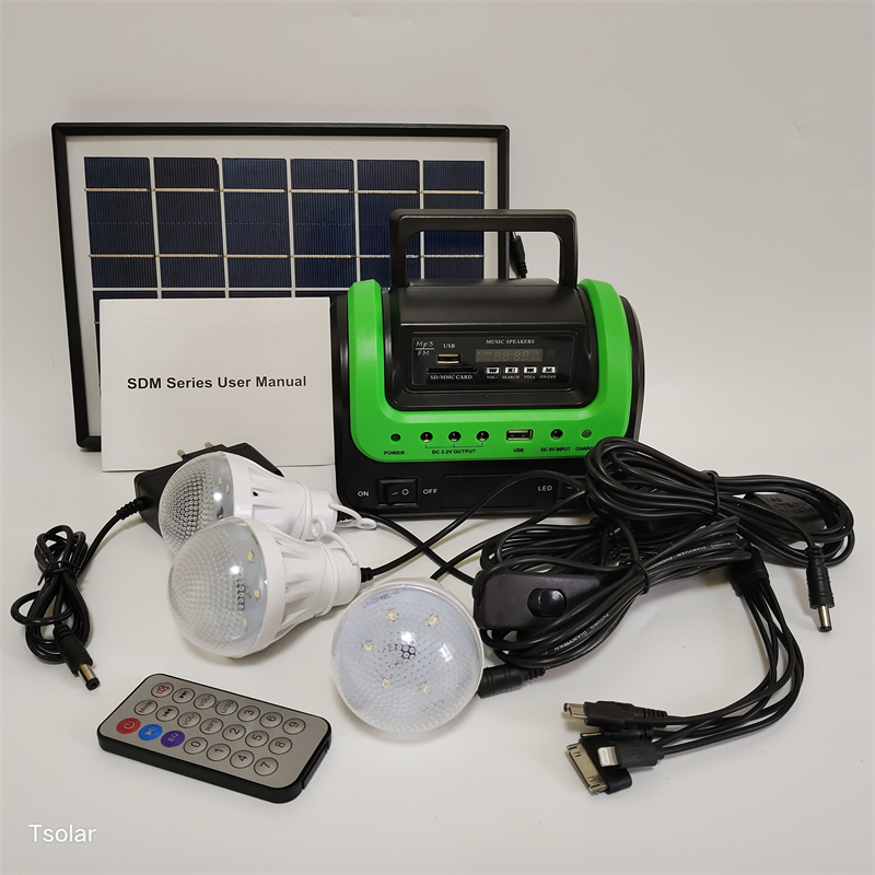 6W Solar Light System with MP3& Radio Function for Home and Outside Camping