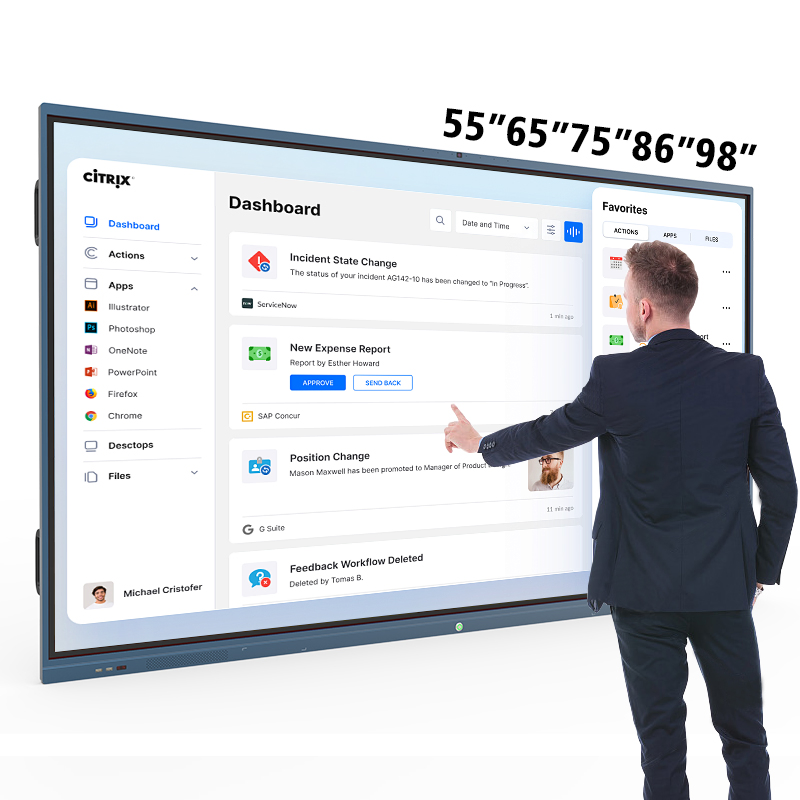 55 65 75 86 98 Inch 4K Dual OS Touch Screen Smart Board Interactive Whiteboard for Meeting Room and Schools
