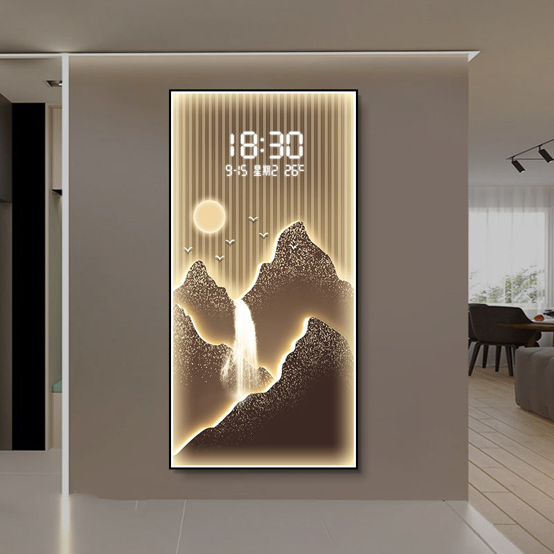 Luxury Gold Mountain Landscape Digital Display Modern LED Wall Art Clock Painting