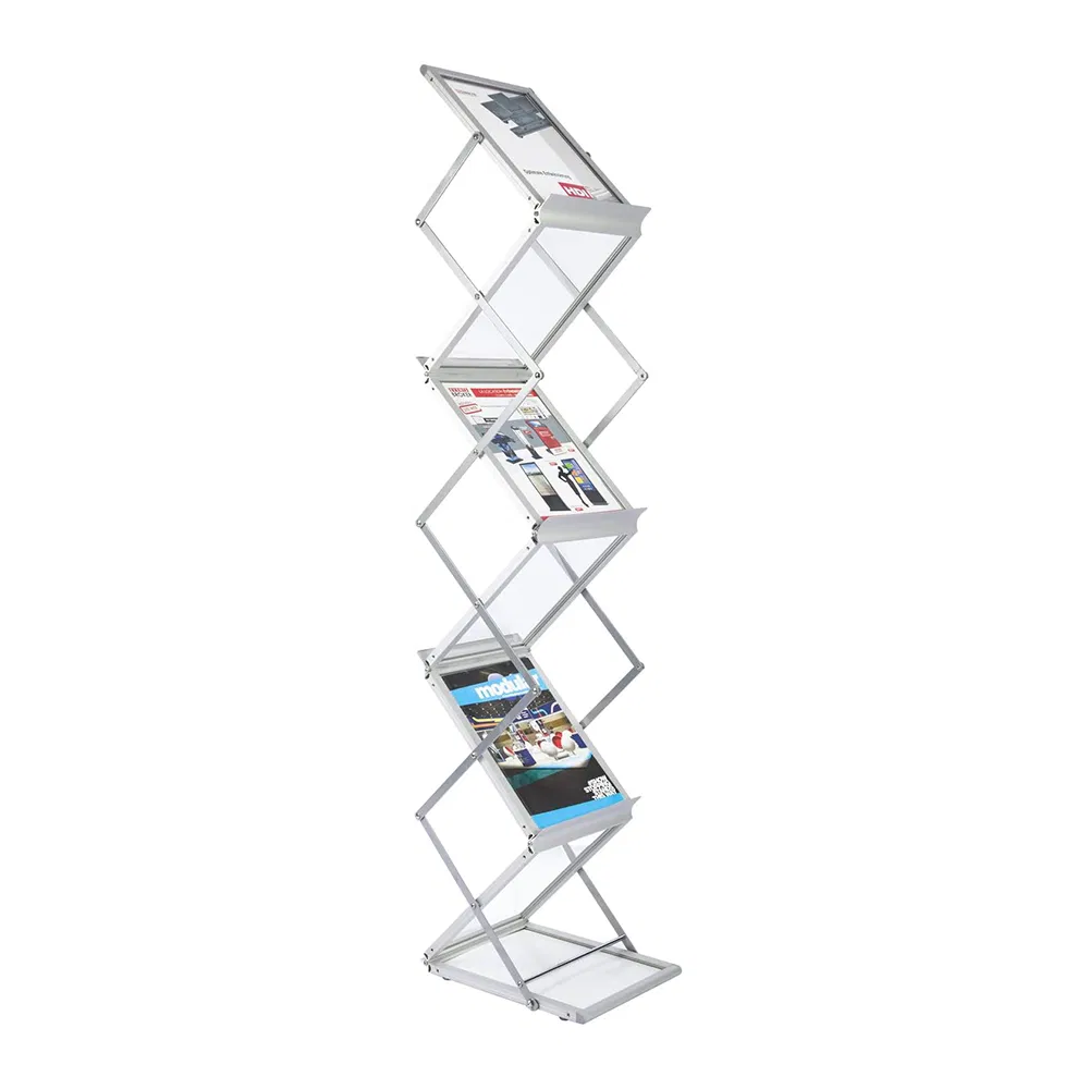 Magazine Rack, Brochure Display Stand, Catalog Literature Rack Portable Pop up Aluminum Catalog Holder Stand Foldable