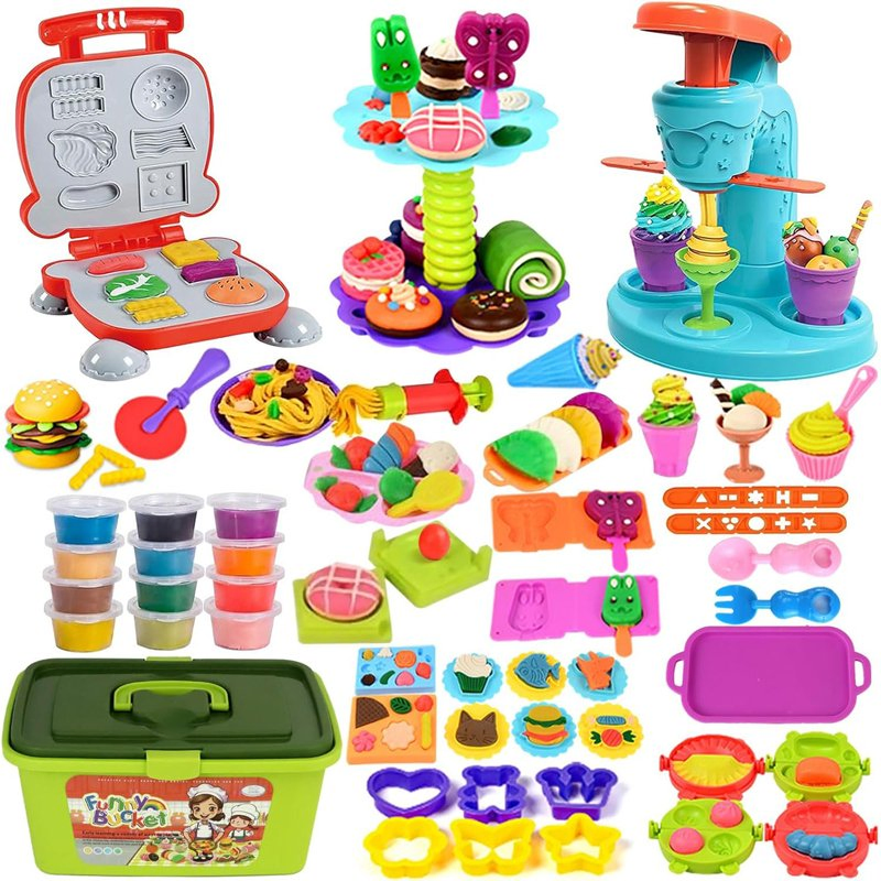 3 in 1 DIY Color Clay Tools Toy Creations Food Color Dough Modeling Clay for Kids