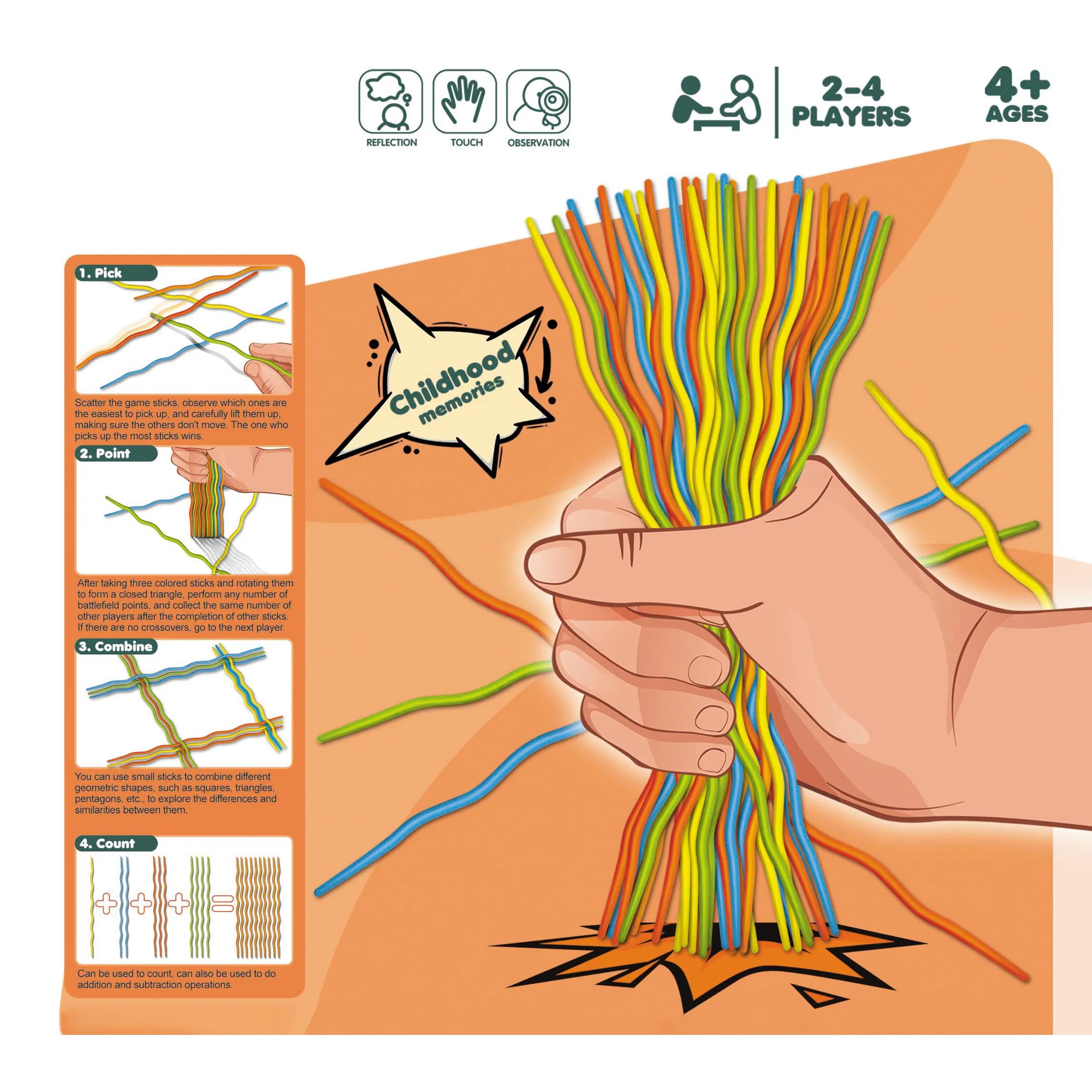 Kids Pick up Sticks Nostalgic Tabletop Game, Multi-Functional Educational Toy for Family Party & Classroom
