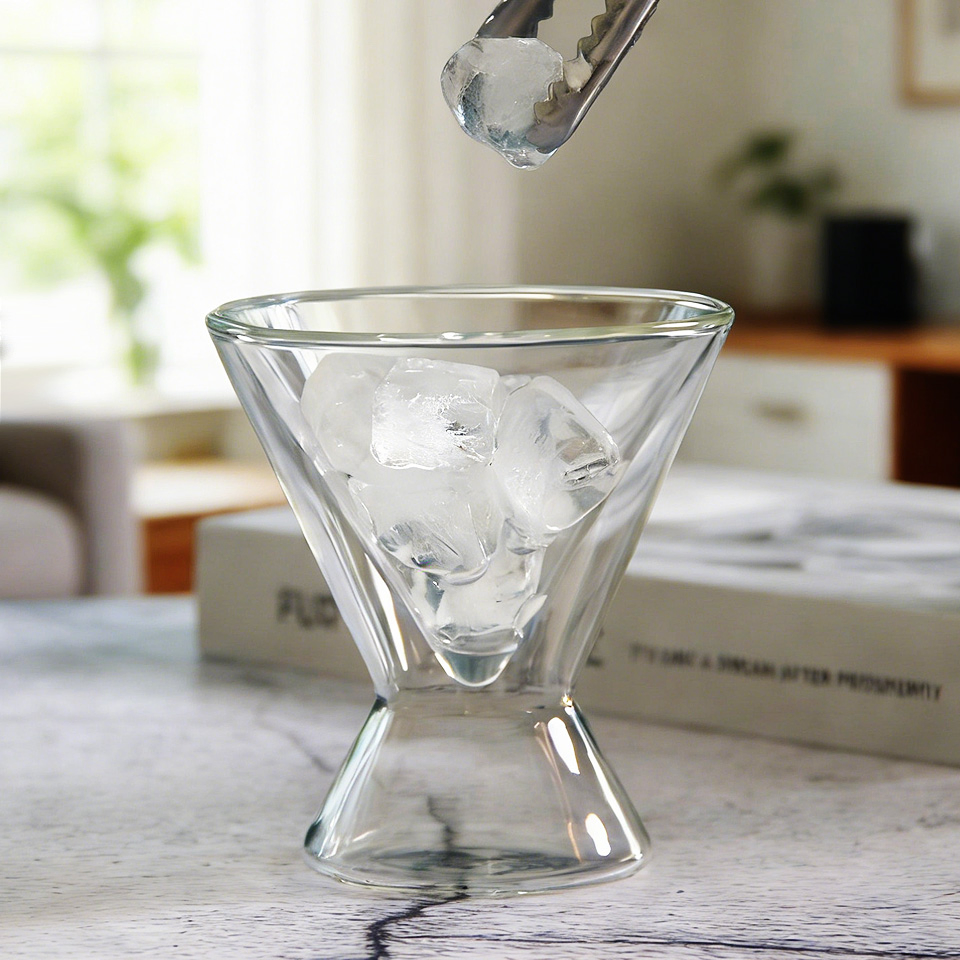 Triangular Funnel Shaped Double Wall Glass Insulated Coffee Espresso Cup