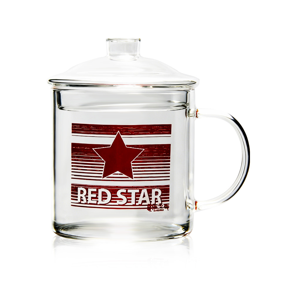 20oz Large Capacity Glass Cup with Lid Borosilicate Glass Mugs with Printing