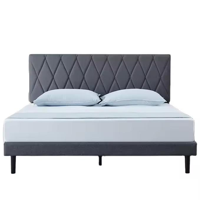 Sturdy Wooden Full Bed Frame with Elegant Upholstered Design