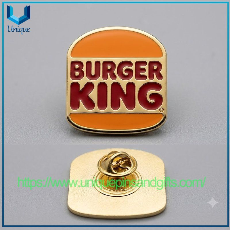 Custom Enamel Burger King Lapel Pins Custom Logo Metal Soft Enamel Pin Badge for Restaurant Souvenir